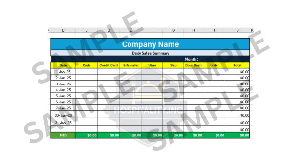 Daily sales summary excel template for restaurants with MTD tracking
